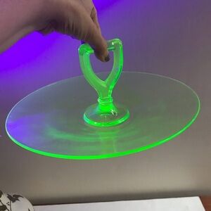 Vintage Uranium Vaseline Glass Snack Tray Green